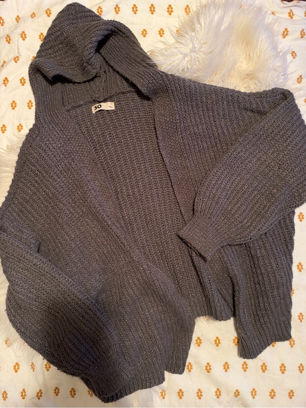 SO Hooded Open-Front Chunky Knit Cardigan - Charcoal